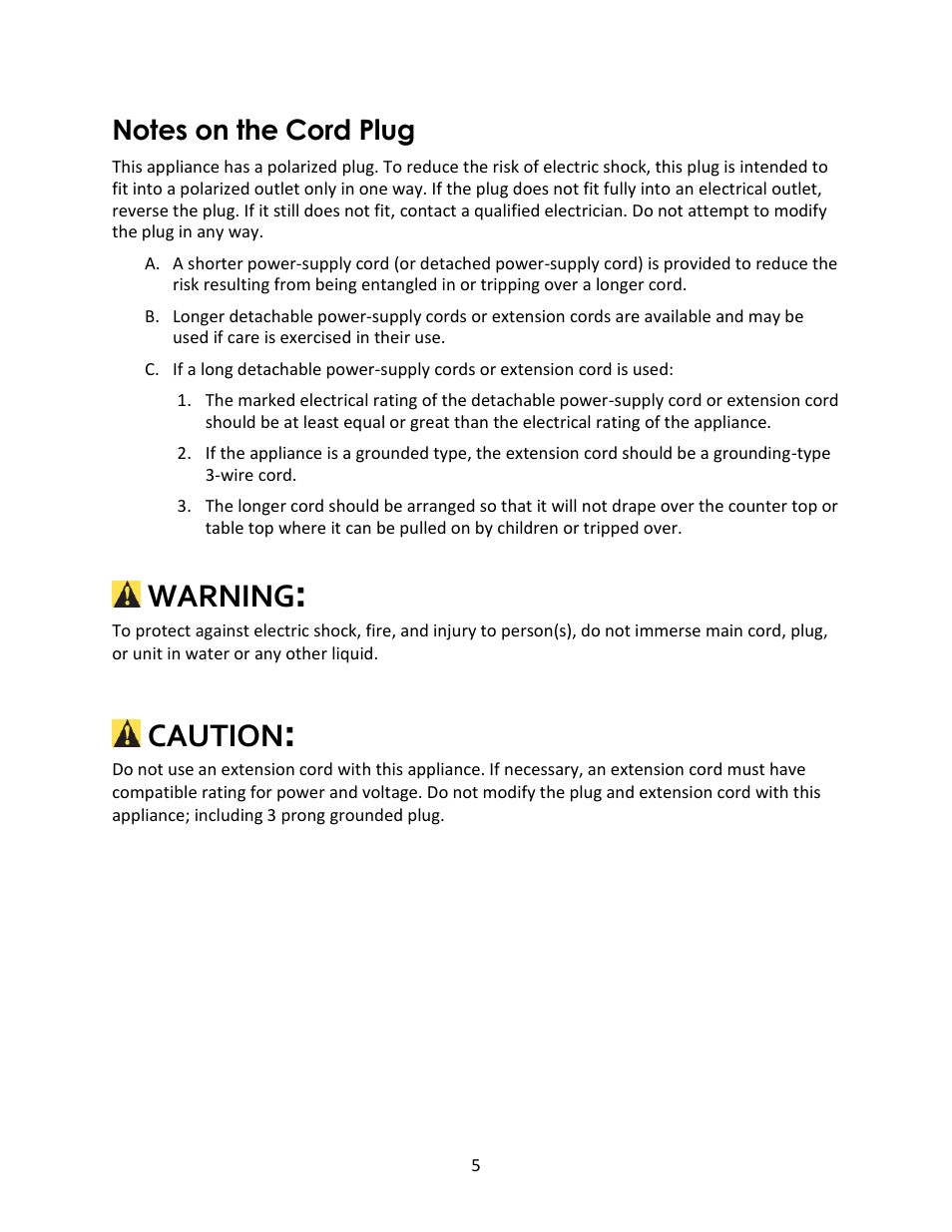 Warning, Caution | Magic Chef MCSMG500W User Manual | Page 5 / 11