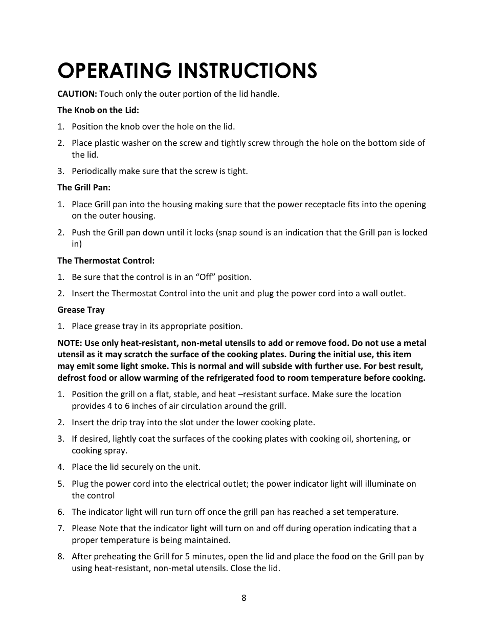 Operating instructions | Magic Chef MCSGL14ST User Manual | Page 8 / 10