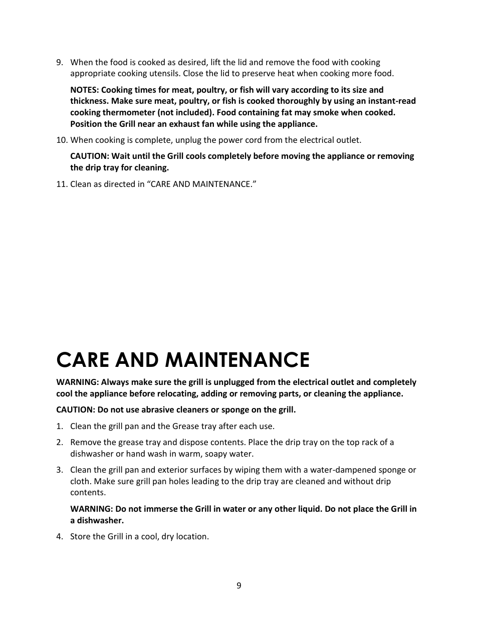 Care and maintenance | Magic Chef MCSGL14ST User Manual | Page 9 / 10