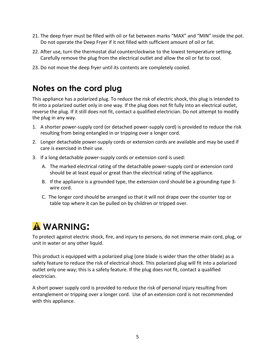 Warning | Magic Chef MCSDF12W User Manual | Page 5 / 13