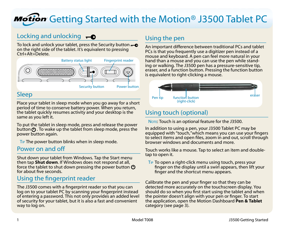 Motion Computing T008 User Manual | 8 pages