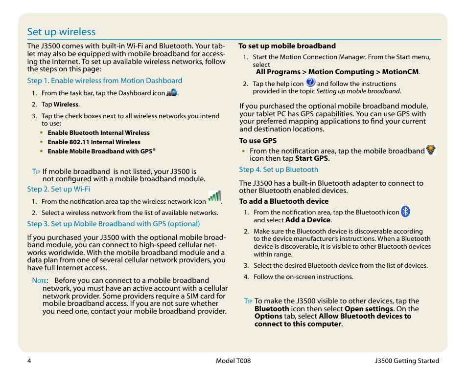 Set up wireless | Motion Computing T008 User Manual | Page 4 / 8