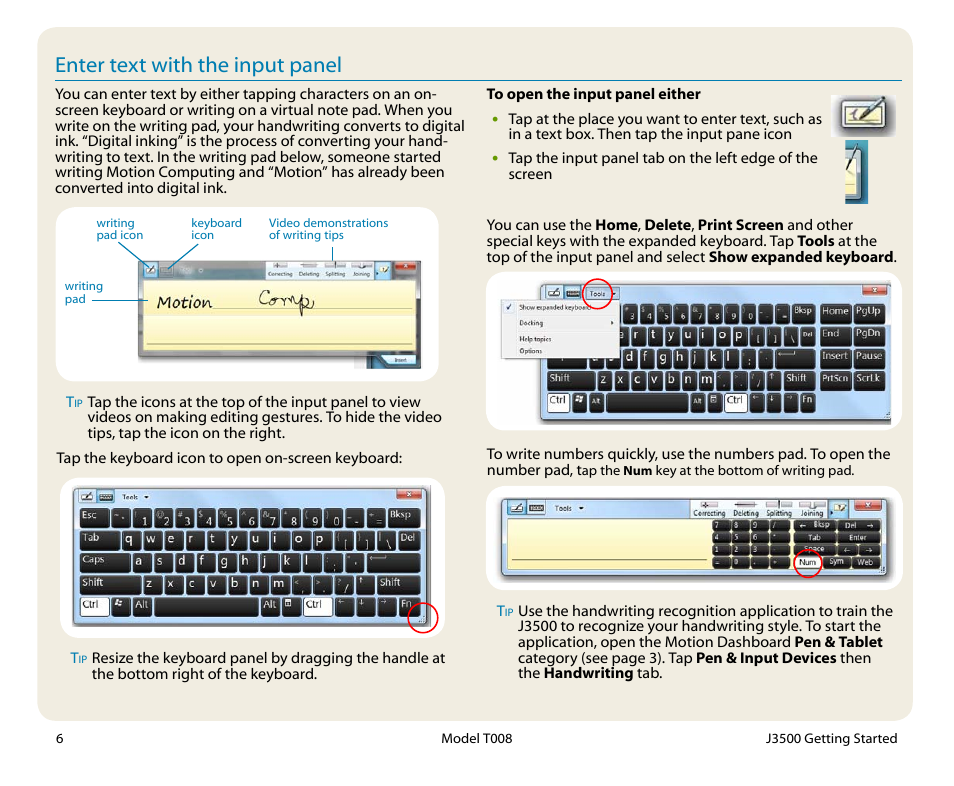 Enter text with the input panel | Motion Computing T008 User Manual | Page 6 / 8