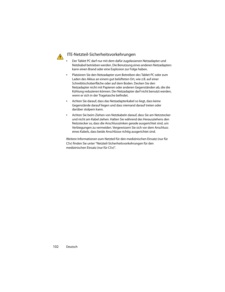 Ite-netzteil-sicherheitsvorkehrungen | Motion Computing J3400 MDC001 User Manual | Page 102 / 183