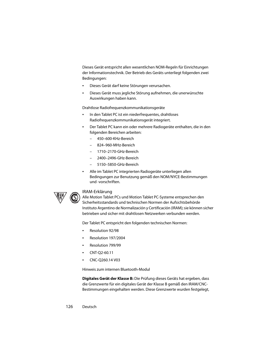 Motion Computing J3400 MDC001 User Manual | Page 126 / 183