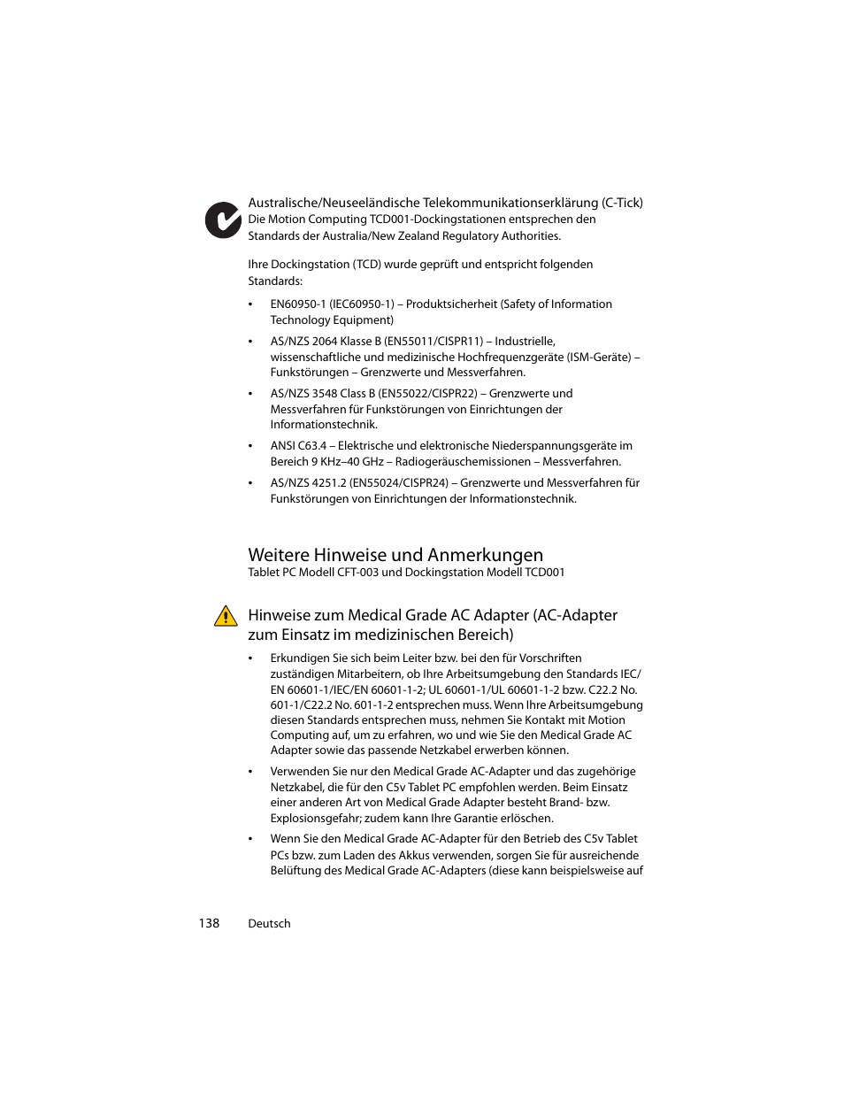 Weitere hinweise und anmerkungen, Im medizinischen bereich) | Motion Computing J3400 MDC001 User Manual | Page 138 / 183