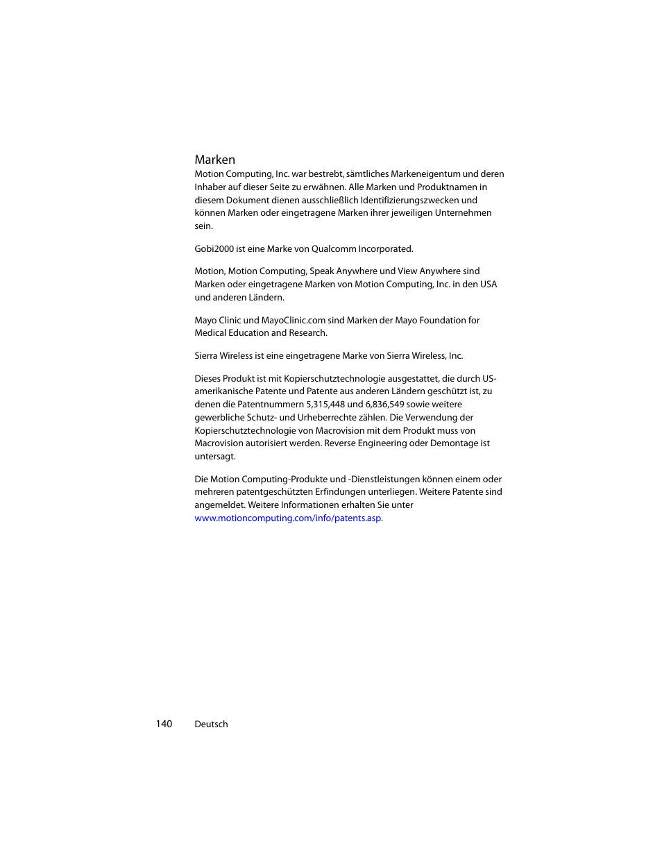 Marken | Motion Computing J3400 MDC001 User Manual | Page 140 / 183
