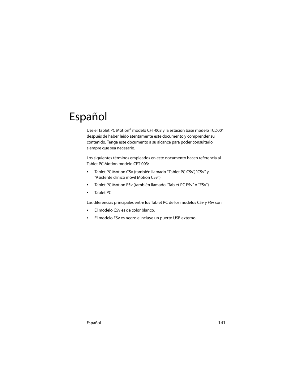 Español | Motion Computing J3400 MDC001 User Manual | Page 141 / 183