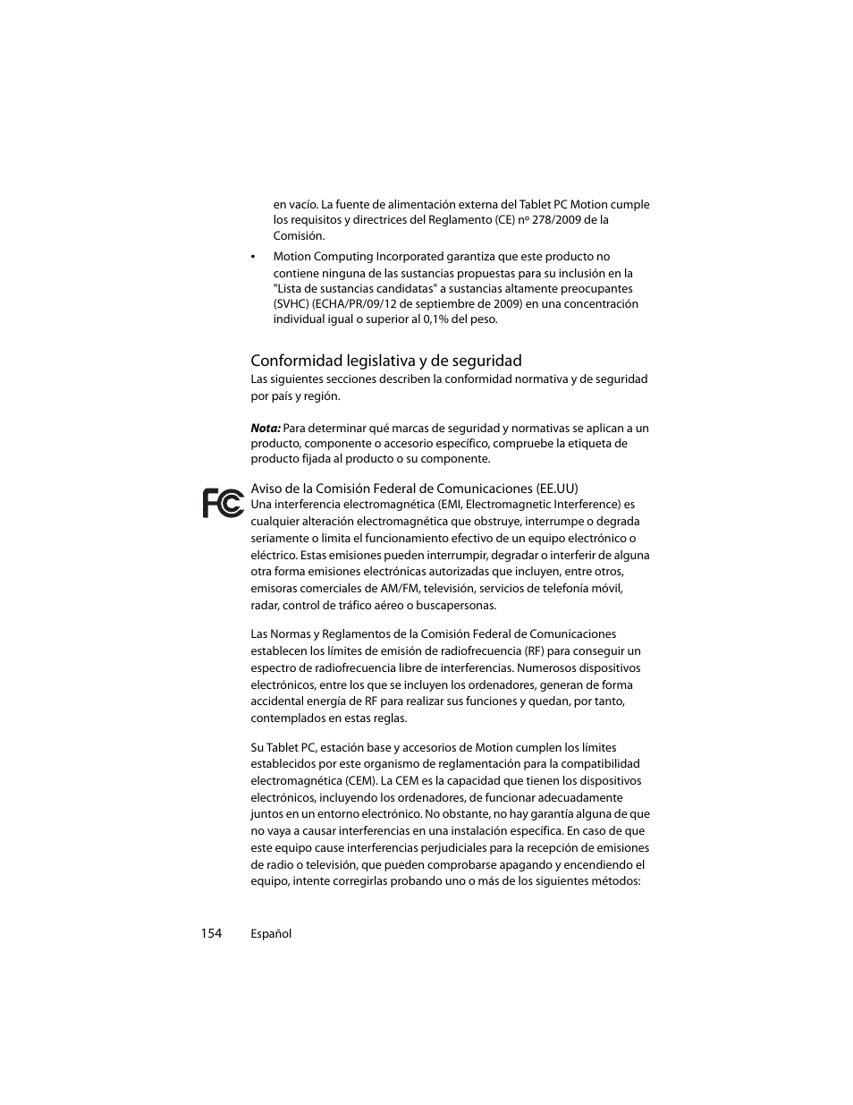 Conformidad legislativa y de seguridad | Motion Computing J3400 MDC001 User Manual | Page 154 / 183