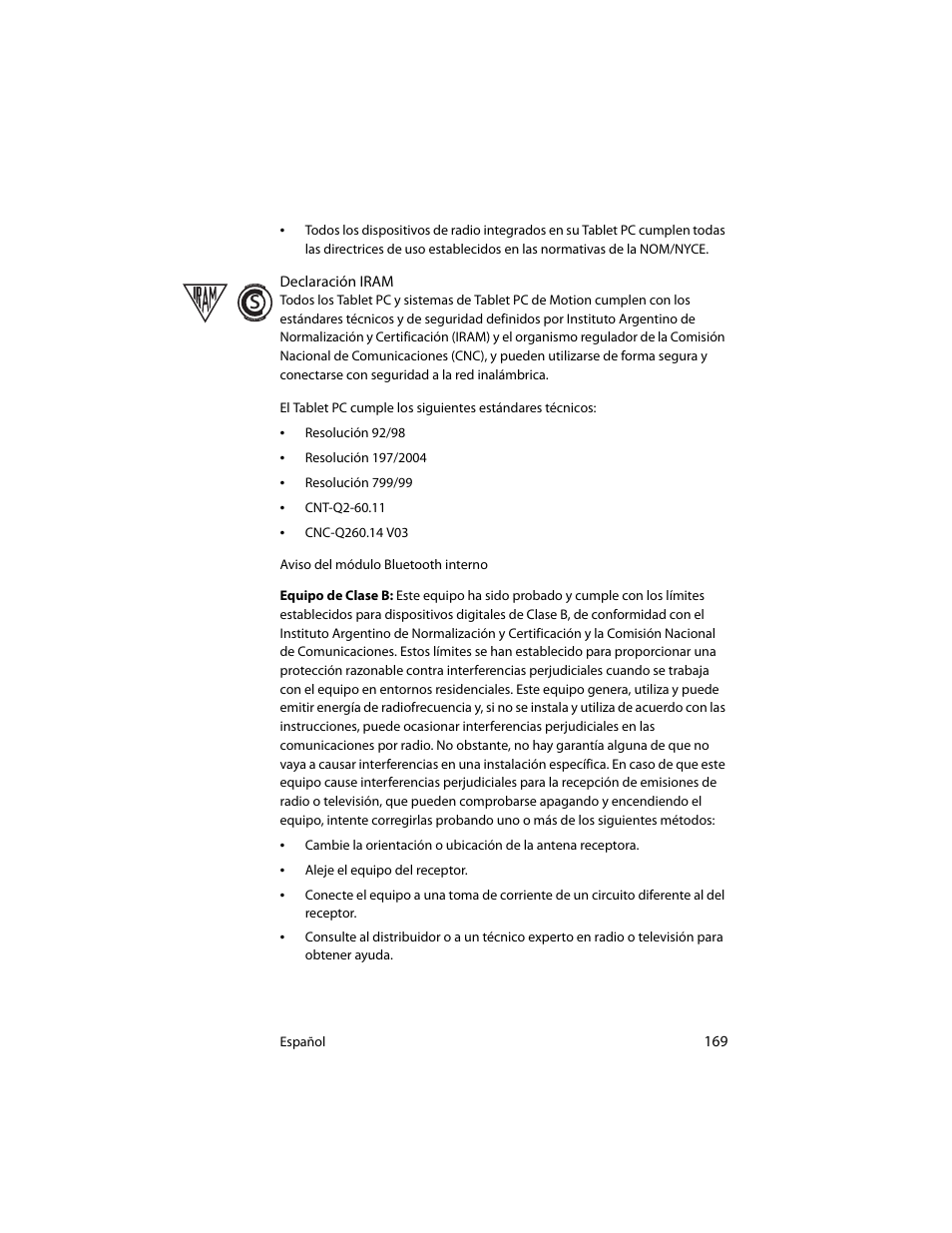 Motion Computing J3400 MDC001 User Manual | Page 169 / 183