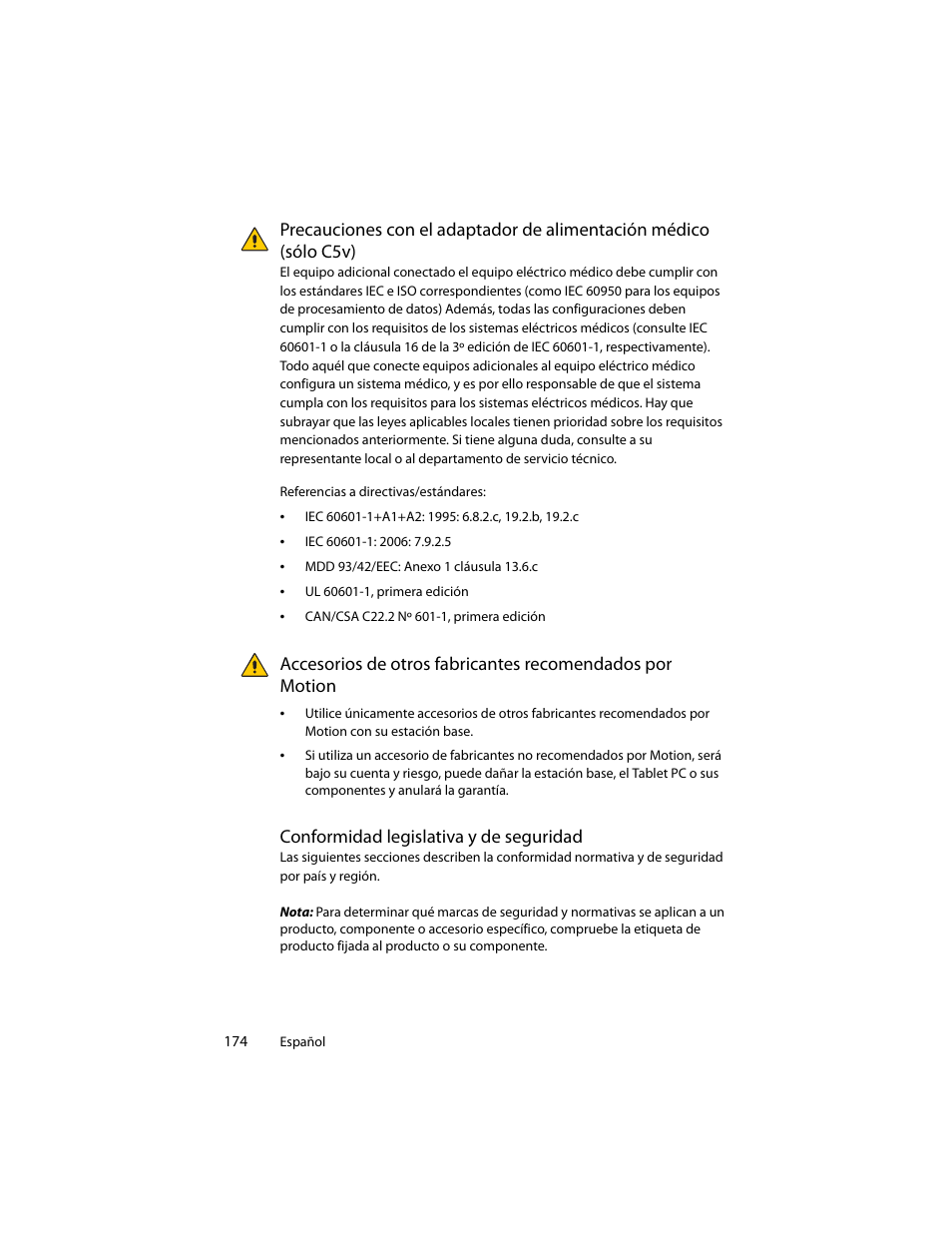 Conformidad legislativa y de seguridad | Motion Computing J3400 MDC001 User Manual | Page 174 / 183