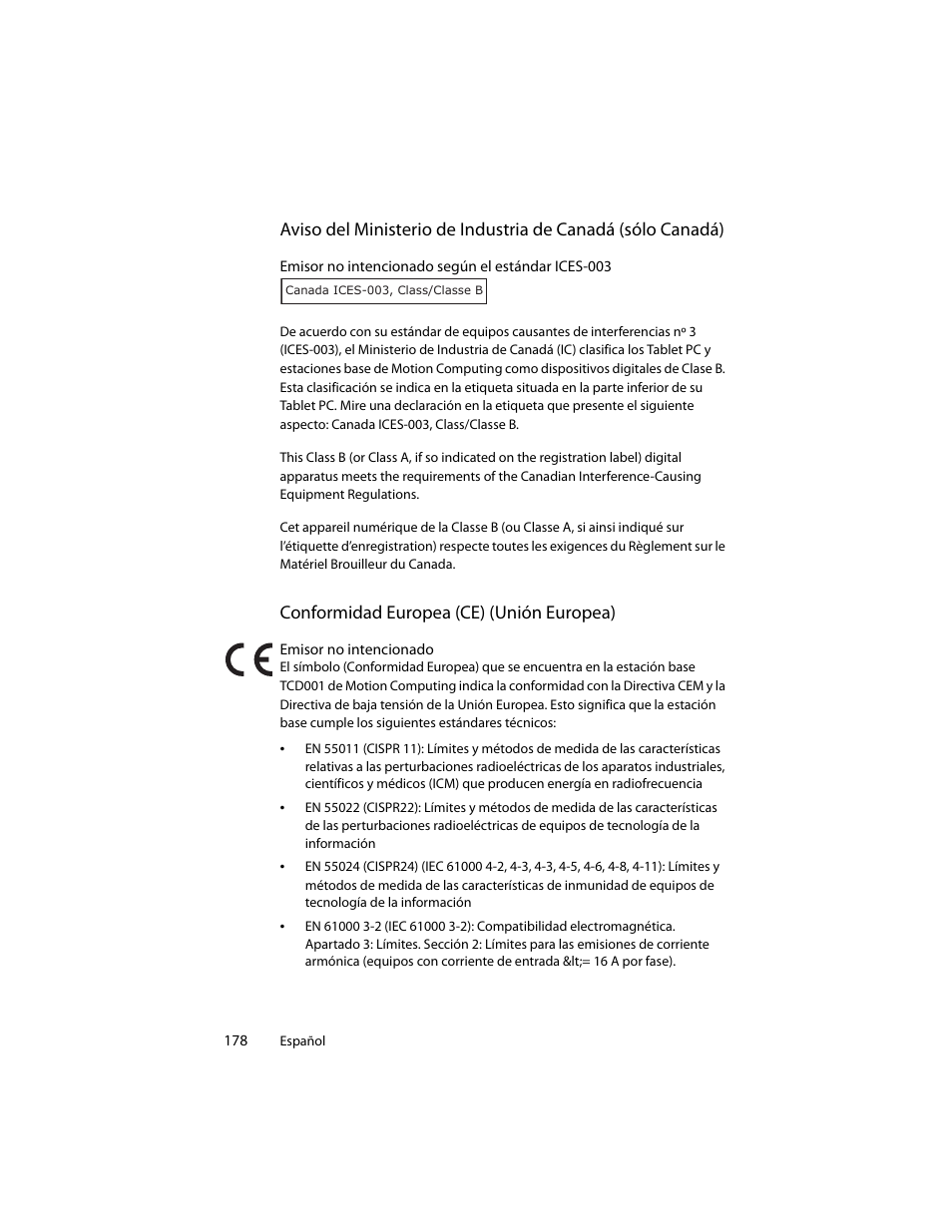 Conformidad europea (ce) (unión europea) | Motion Computing J3400 MDC001 User Manual | Page 178 / 183