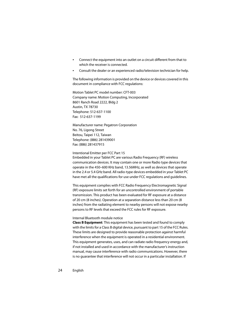 Motion Computing J3400 MDC001 User Manual | Page 24 / 183