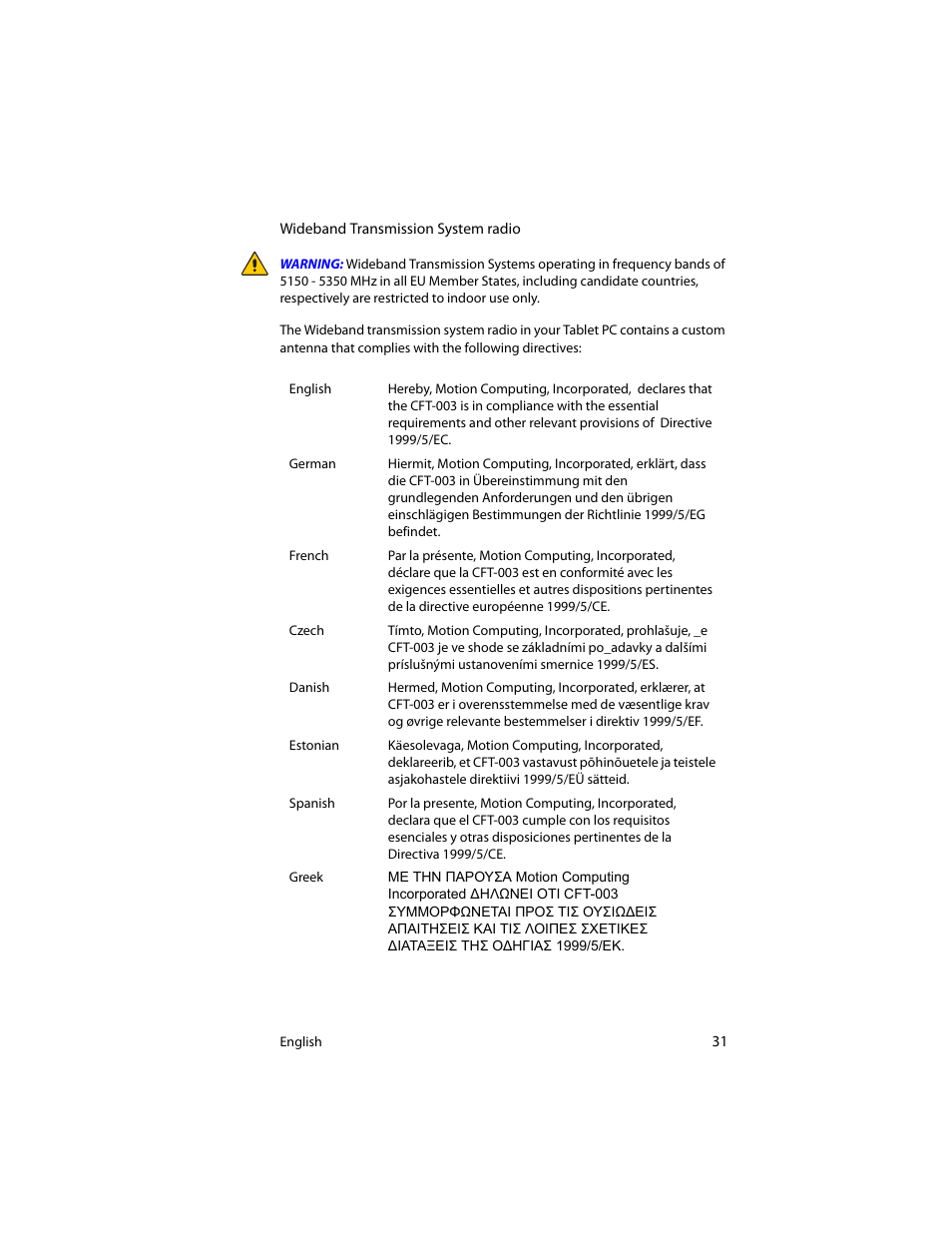 Motion Computing J3400 MDC001 User Manual | Page 31 / 183