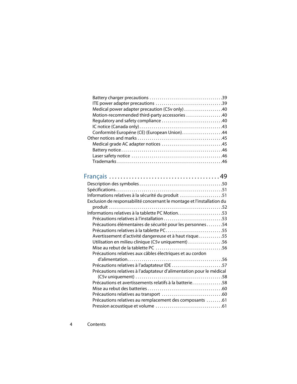 Français | Motion Computing J3400 MDC001 User Manual | Page 4 / 183