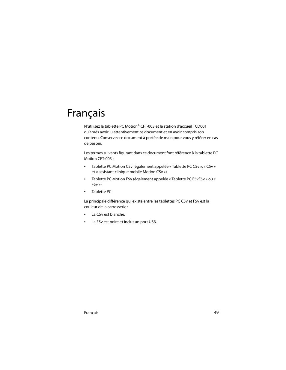 Français | Motion Computing J3400 MDC001 User Manual | Page 49 / 183