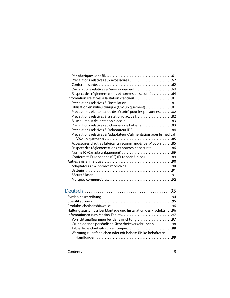 Deutsch | Motion Computing J3400 MDC001 User Manual | Page 5 / 183