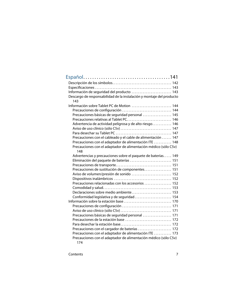 Español | Motion Computing J3400 MDC001 User Manual | Page 7 / 183
