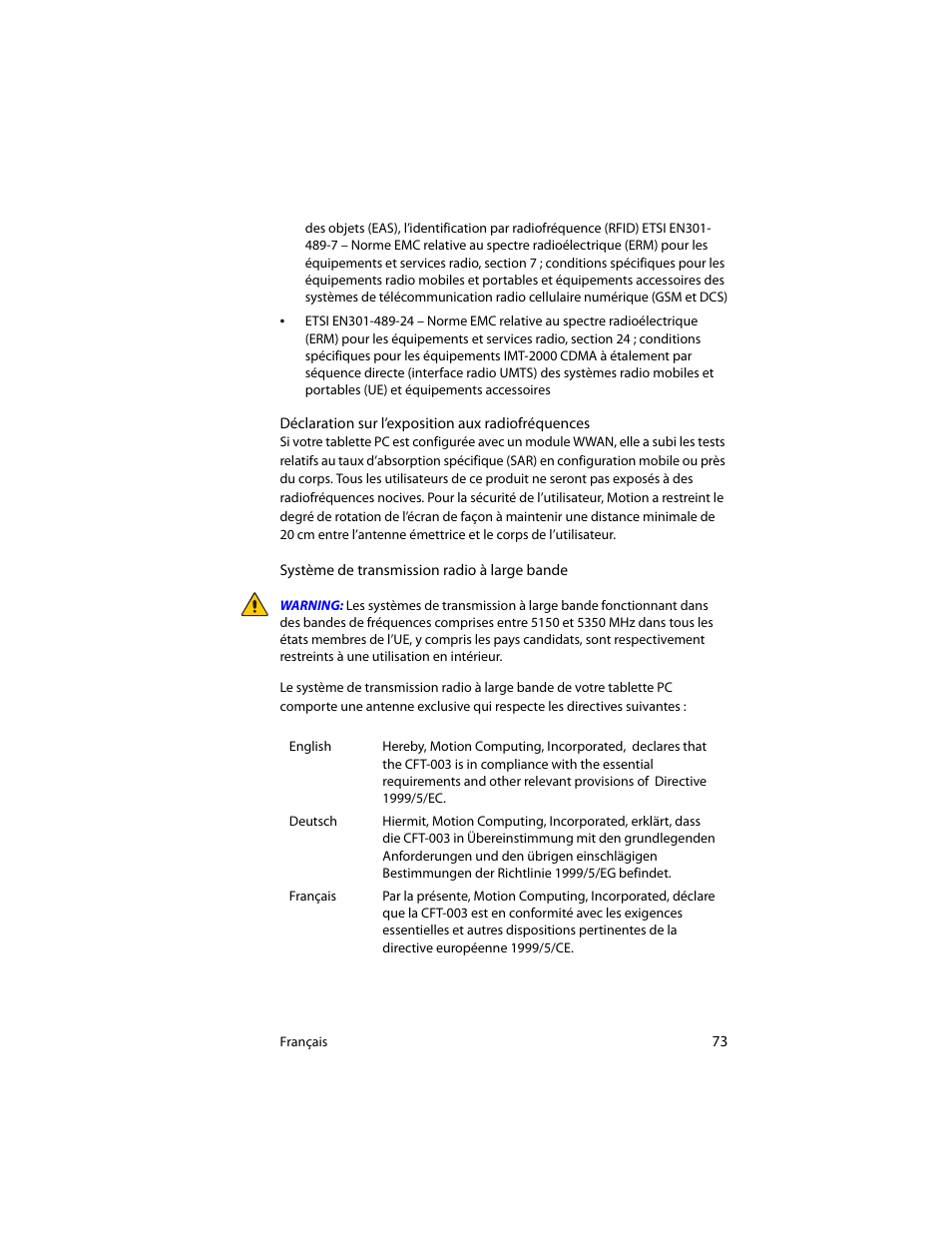 Motion Computing J3400 MDC001 User Manual | Page 73 / 183