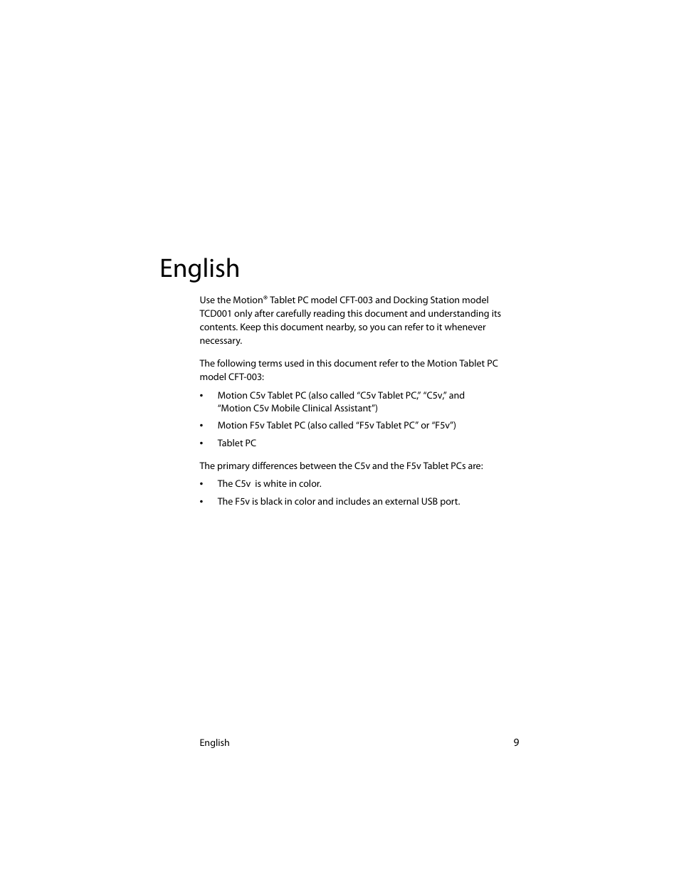 English | Motion Computing J3400 MDC001 User Manual | Page 9 / 183