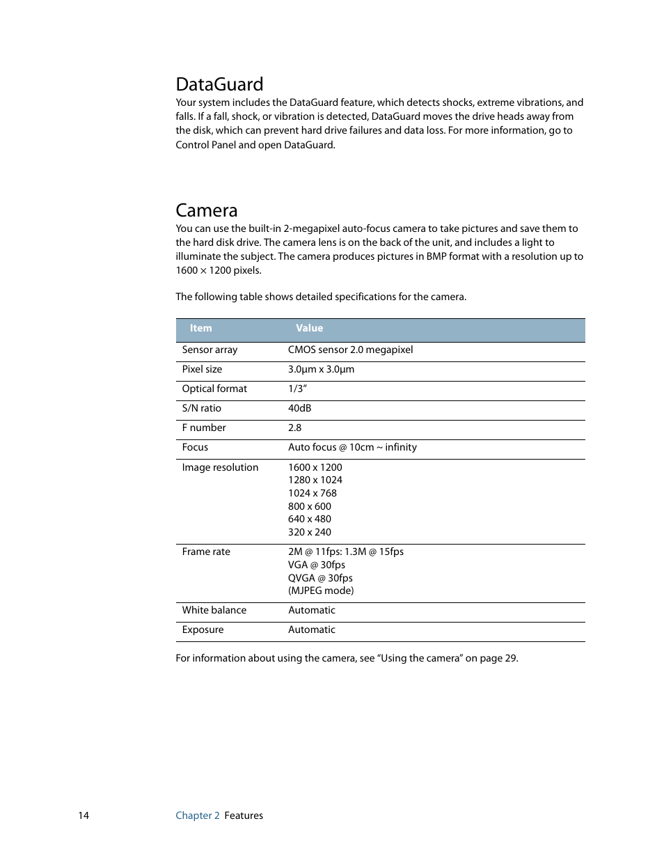 Dataguard, Camera, Dataguard camera | Motion Computing MOTION C5 User Manual | Page 20 / 86