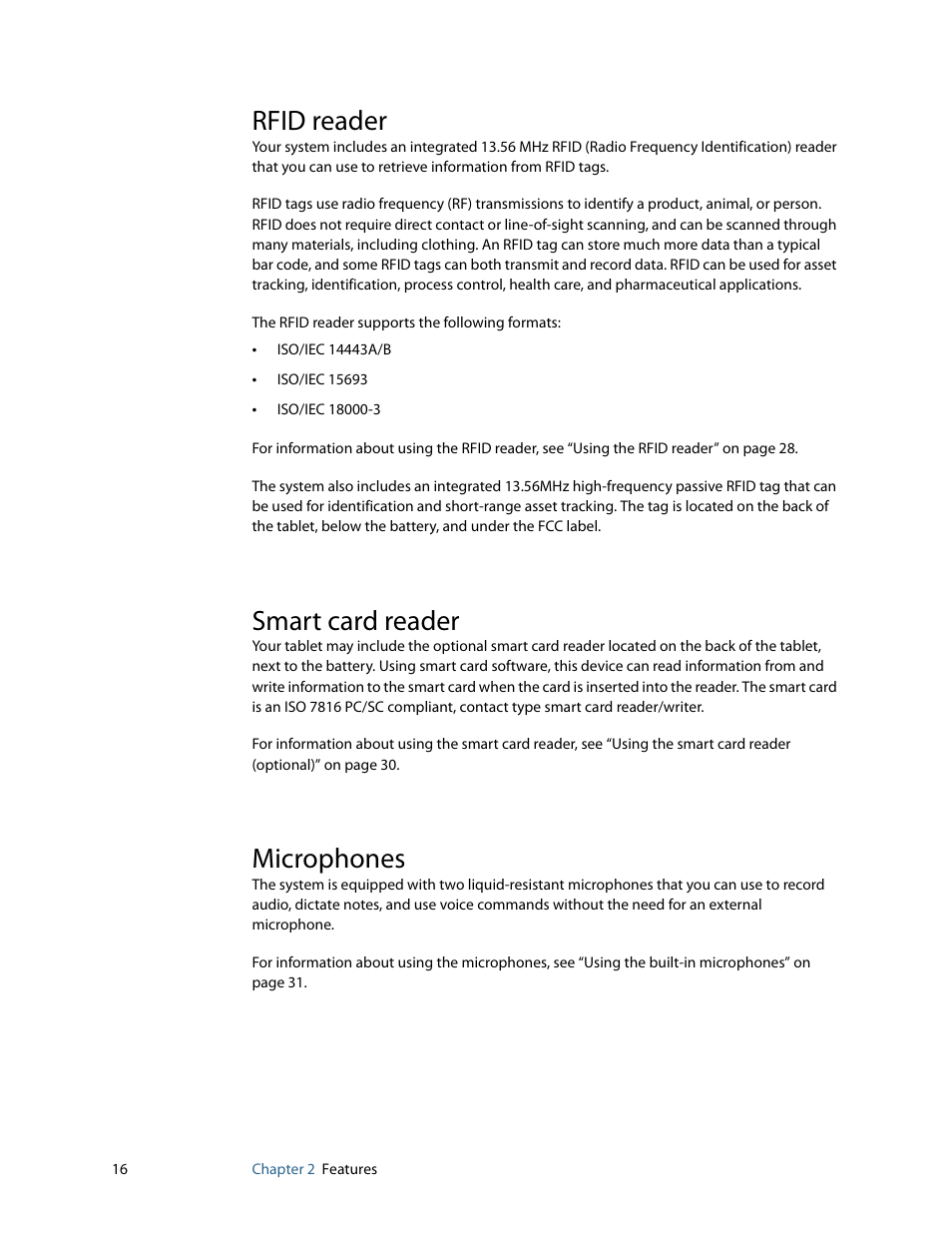 Rfid reader, Smart card reader, Microphones | Rfid reader microphones | Motion Computing MOTION C5 User Manual | Page 22 / 86