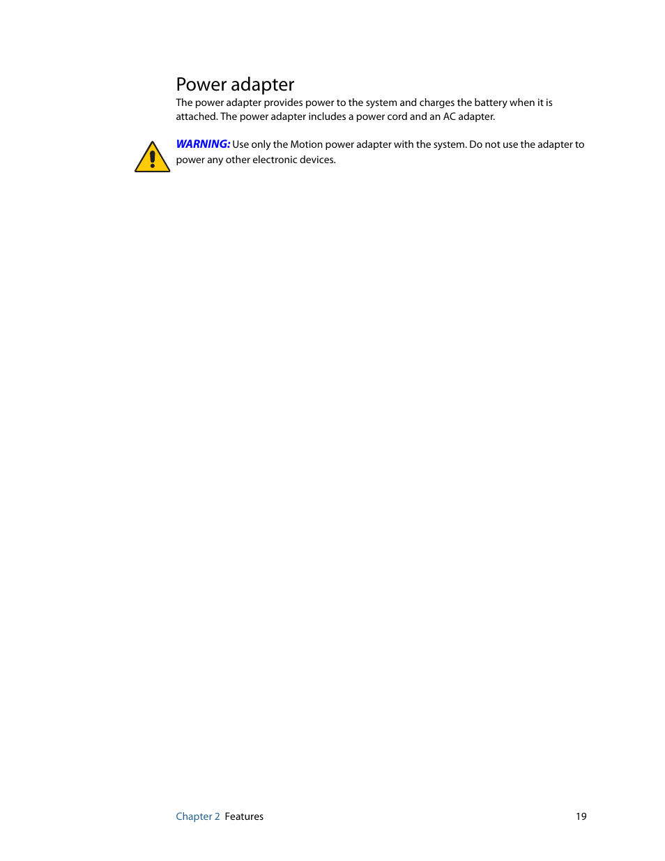 Power adapter | Motion Computing MOTION C5 User Manual | Page 25 / 86