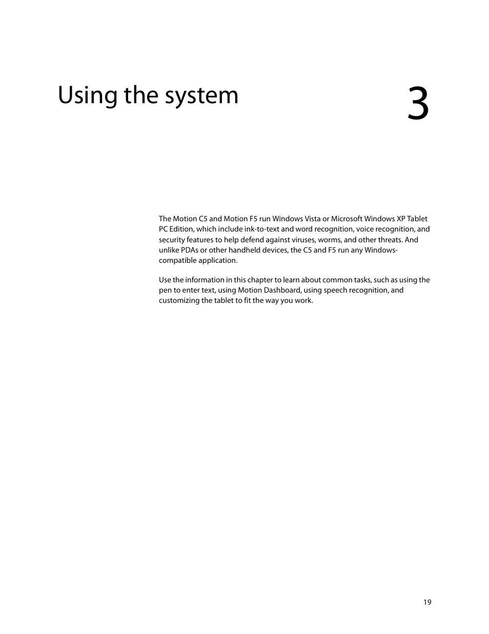 Using the system, Chapter 3 | Motion Computing MOTION C5 User Manual | Page 27 / 86