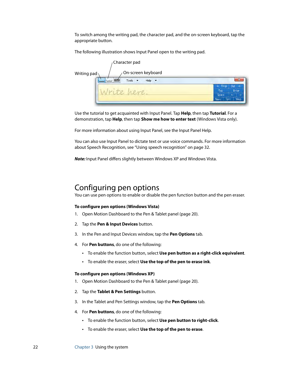 Configuring pen options | Motion Computing MOTION C5 User Manual | Page 30 / 86