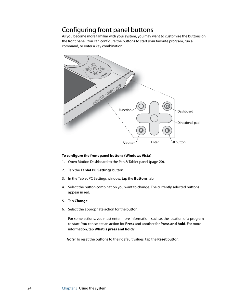 Configuring front panel buttons | Motion Computing MOTION C5 User Manual | Page 32 / 86