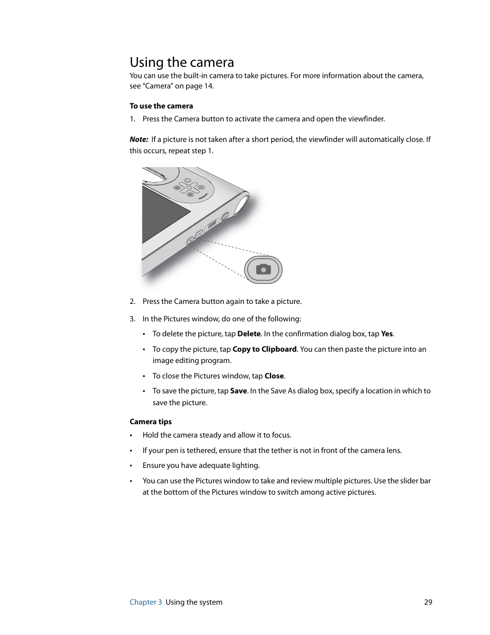 Using the camera | Motion Computing MOTION C5 User Manual | Page 37 / 86