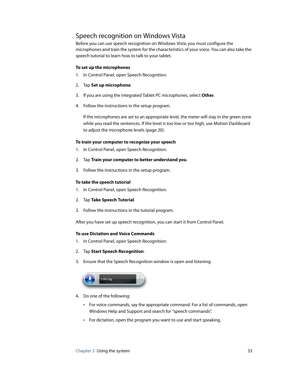 Speech recognition on windows vista | Motion Computing MOTION C5 User Manual | Page 41 / 86