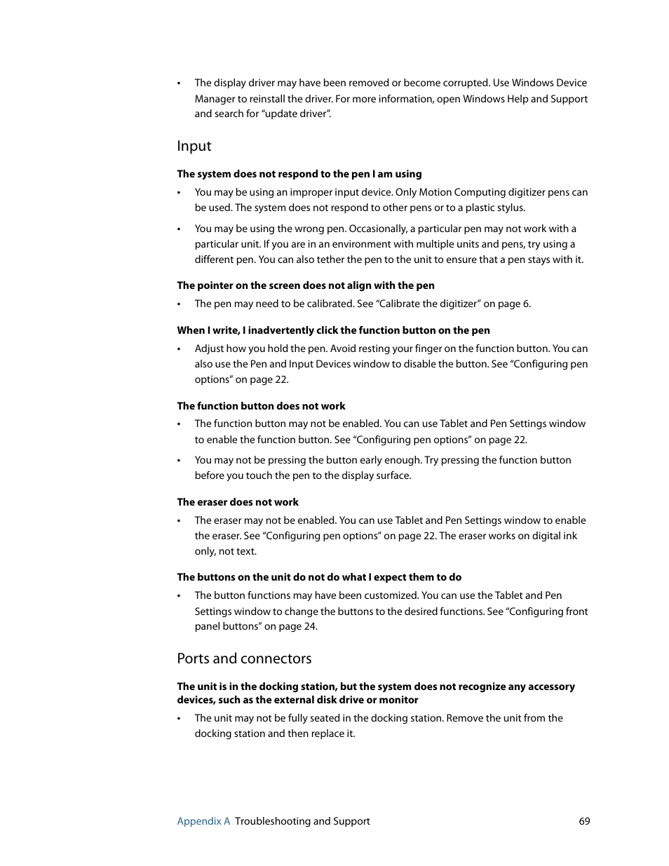 Input, Ports and connectors | Motion Computing MOTION C5 User Manual | Page 77 / 86