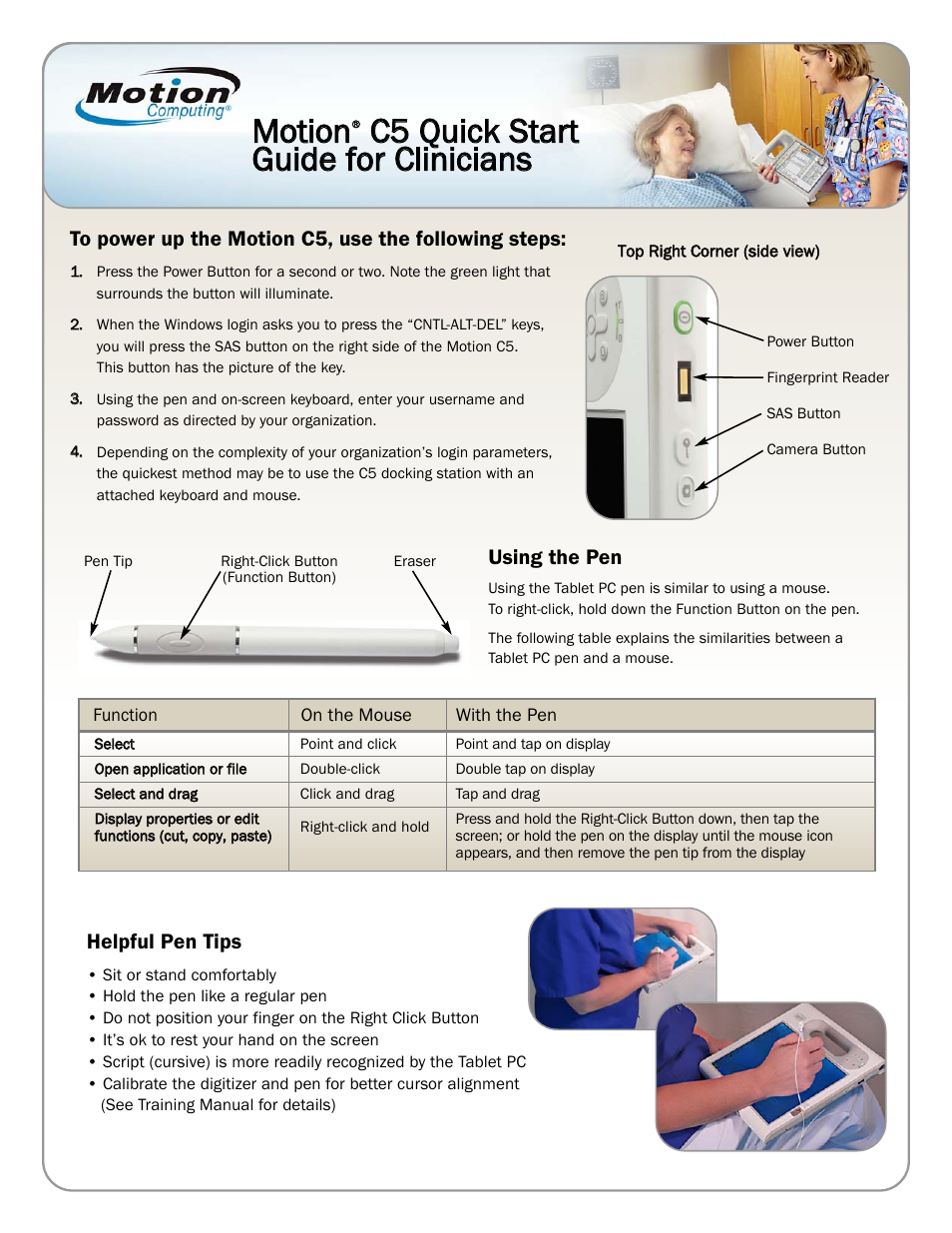 Motion Computing Tablet PC Pen Motion C5 User Manual | 2 pages