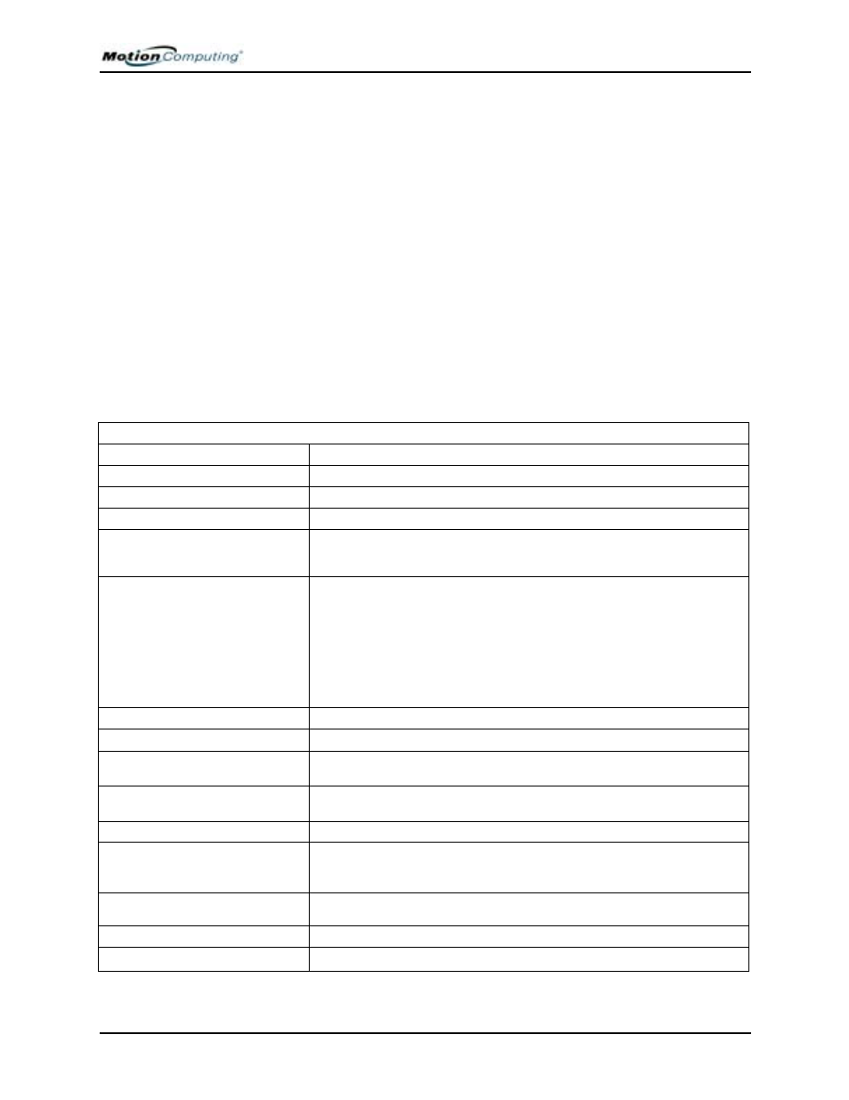 Appendix b motion tablet pc specifications, Appendix, Motion tablet pc specifications | Motion Computing M1400 User Manual | Page 104 / 105