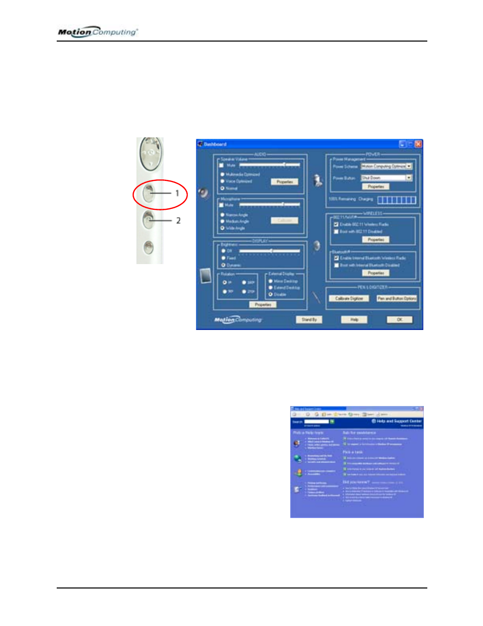 Open the motion dashboard, Did you know" help section (internet updates) | Motion Computing M1400 User Manual | Page 13 / 105