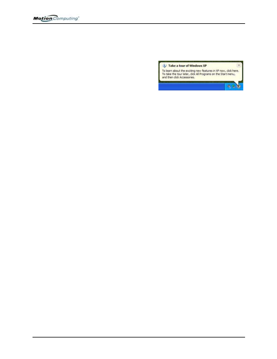 Take a tour of windows xp | Motion Computing M1400 User Manual | Page 14 / 105