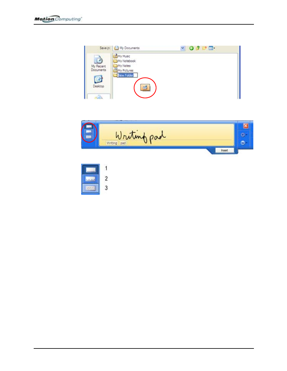 Writing pad | Motion Computing M1400 User Manual | Page 43 / 105