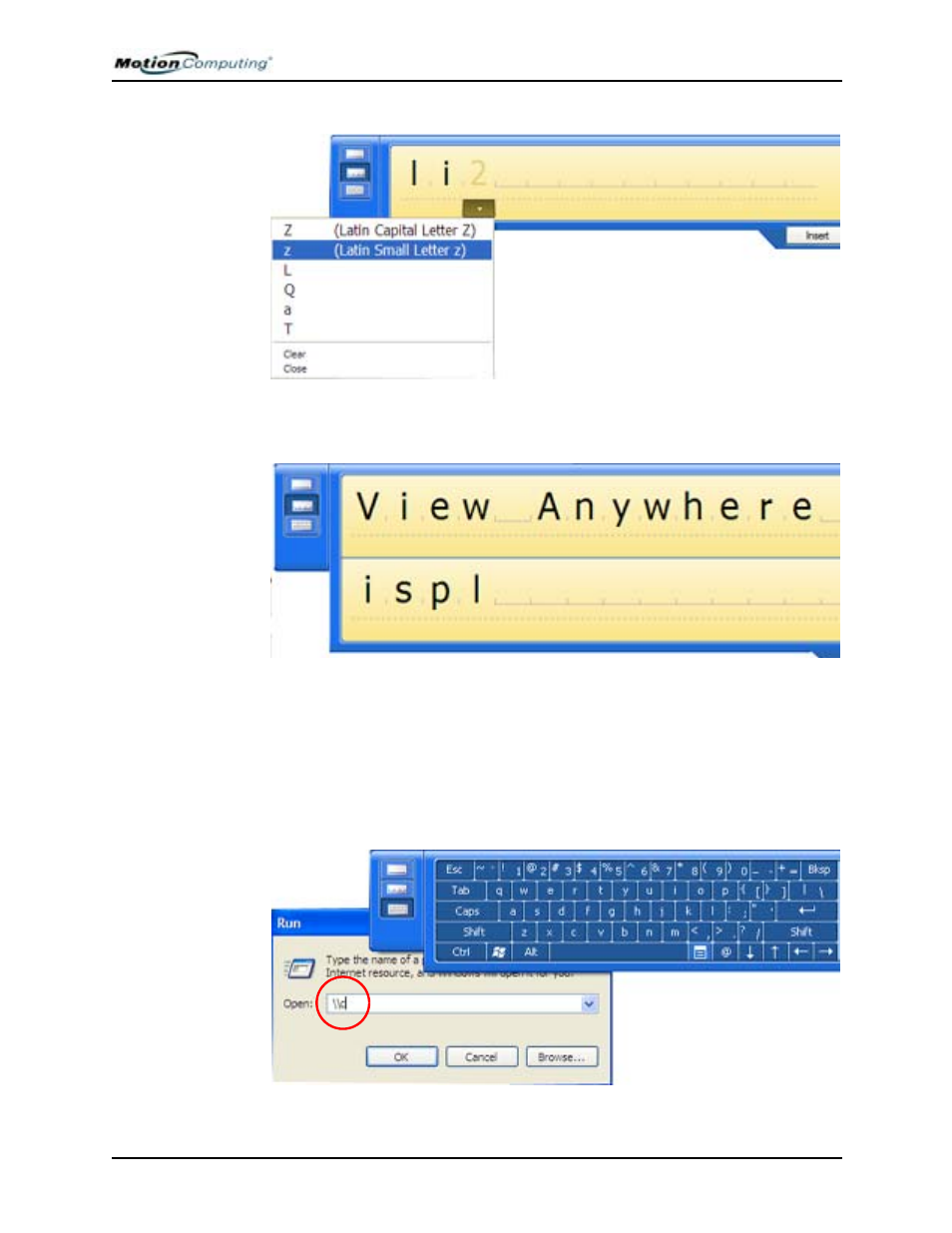 On-screen keyboard | Motion Computing M1400 User Manual | Page 45 / 105