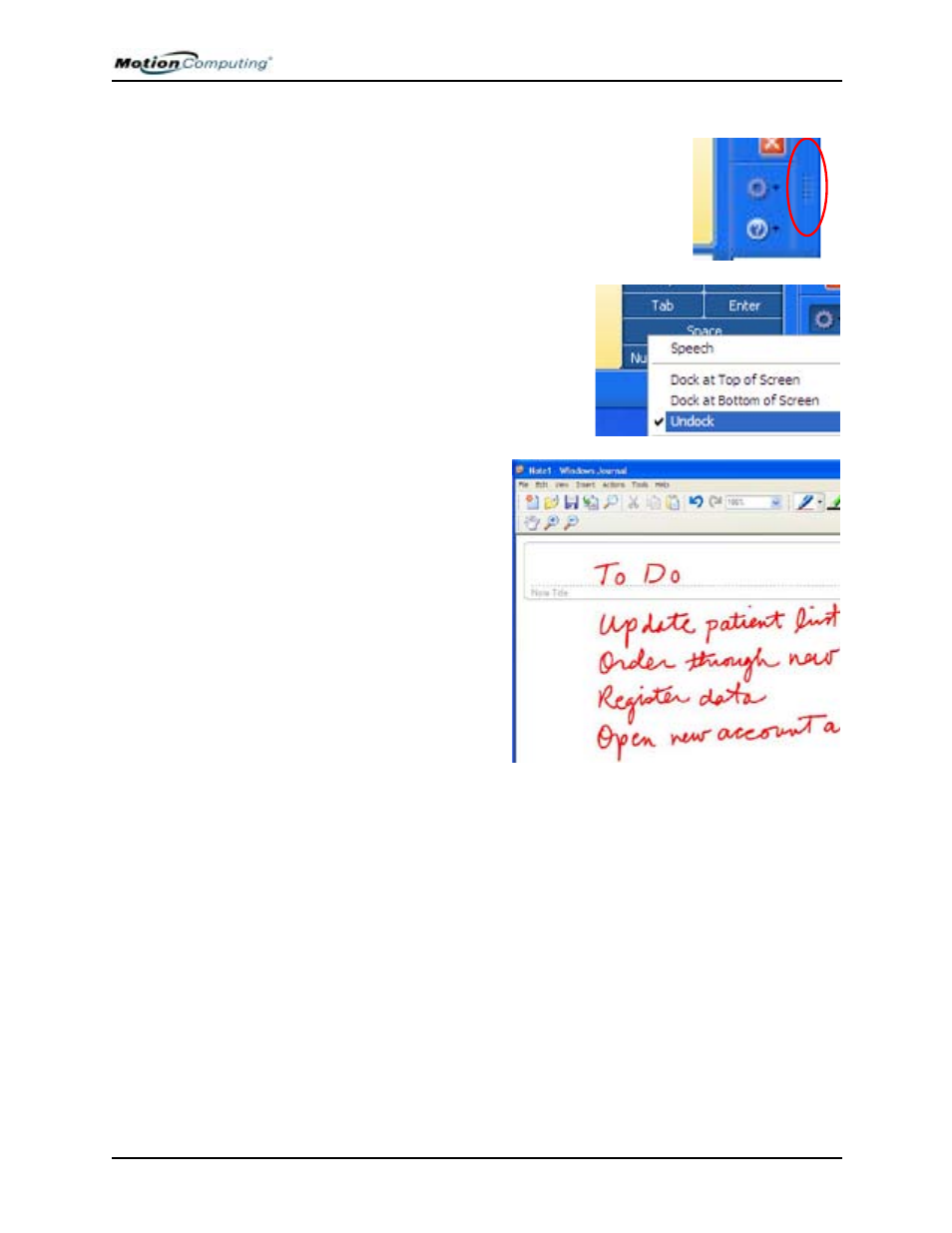 Hints for using the tip window, Eliminating paper with windows journal, Creating forms and editing them in windows journal | Motion Computing M1400 User Manual | Page 46 / 105