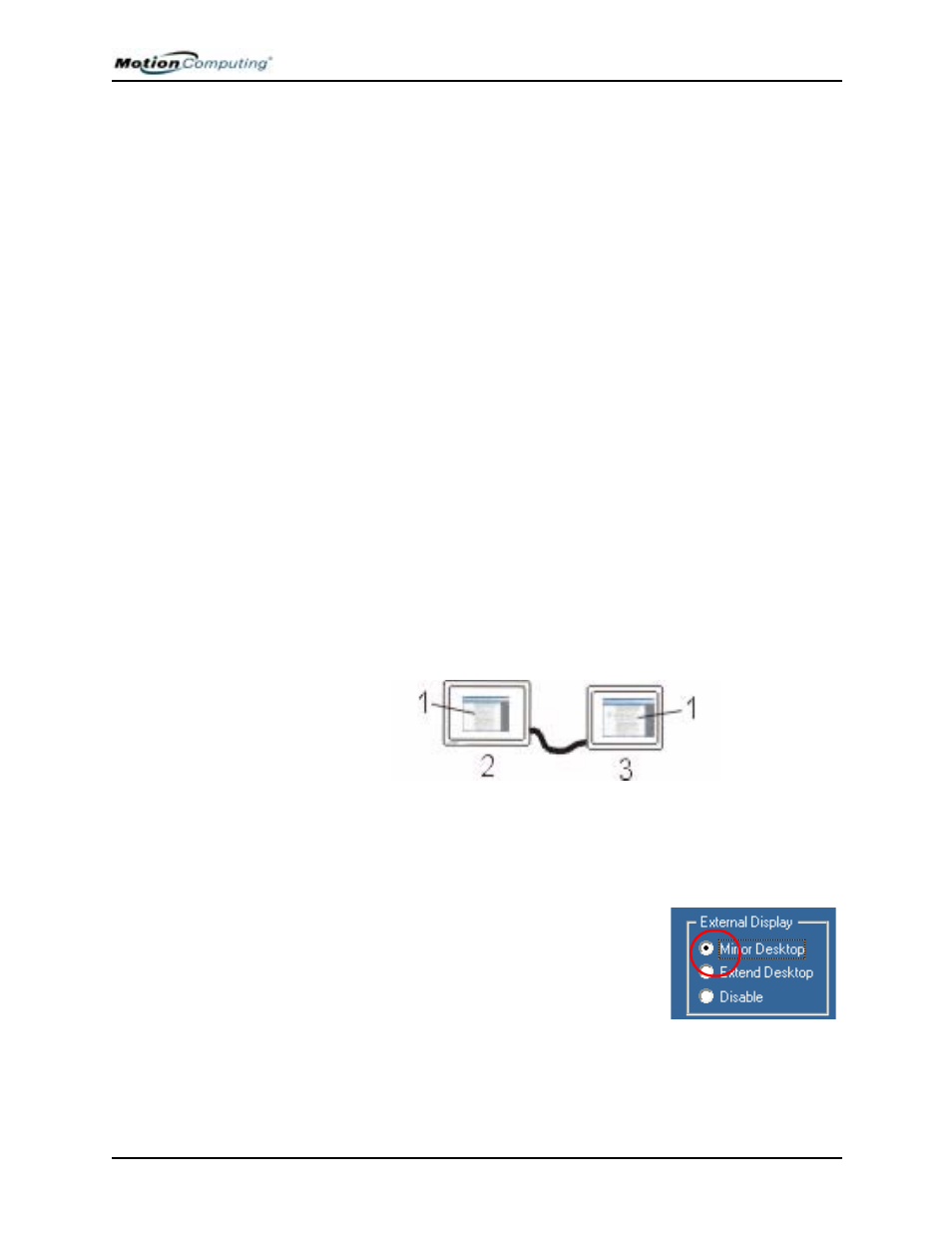 Mirroring or extending your display, Connecting the tablet pc to a monitor or projector, Setting up a mirrored desktop | Motion Computing M1400 User Manual | Page 55 / 105