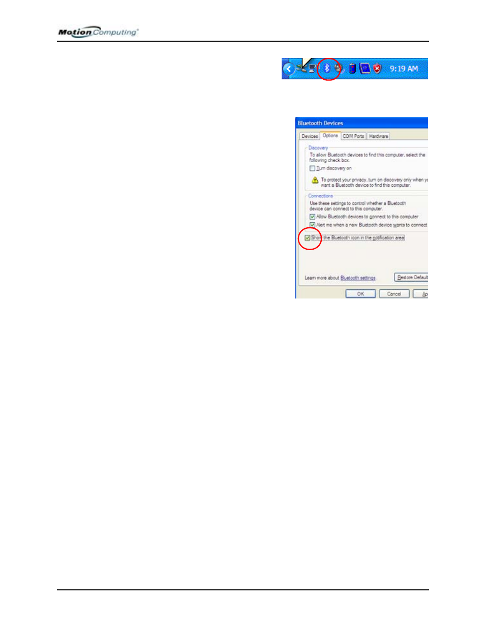 Bluetooth devices icon | Motion Computing M1400 User Manual | Page 61 / 105