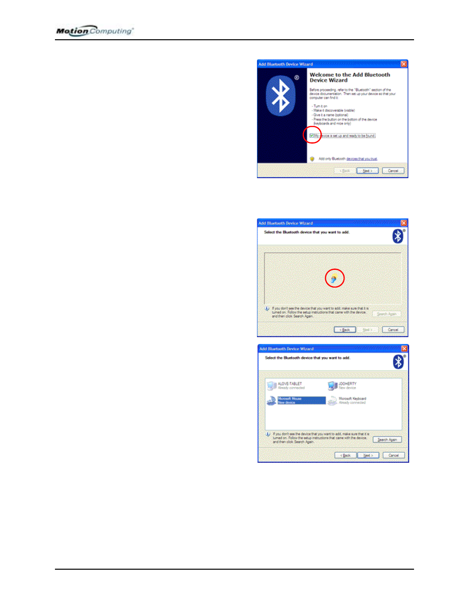 Add the bluetooth mouse | Motion Computing M1400 User Manual | Page 68 / 105