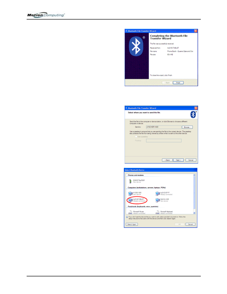 Removing a device from the bluetooth device list | Motion Computing M1400 User Manual | Page 76 / 105
