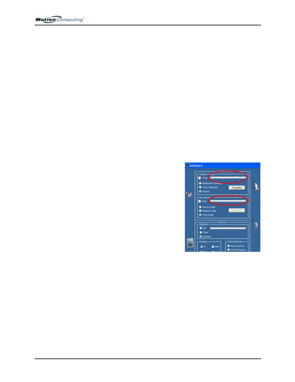 Microsoft sound recorder, Audio system controls, Volume controls | Directional controls | Motion Computing M1400 User Manual | Page 78 / 105
