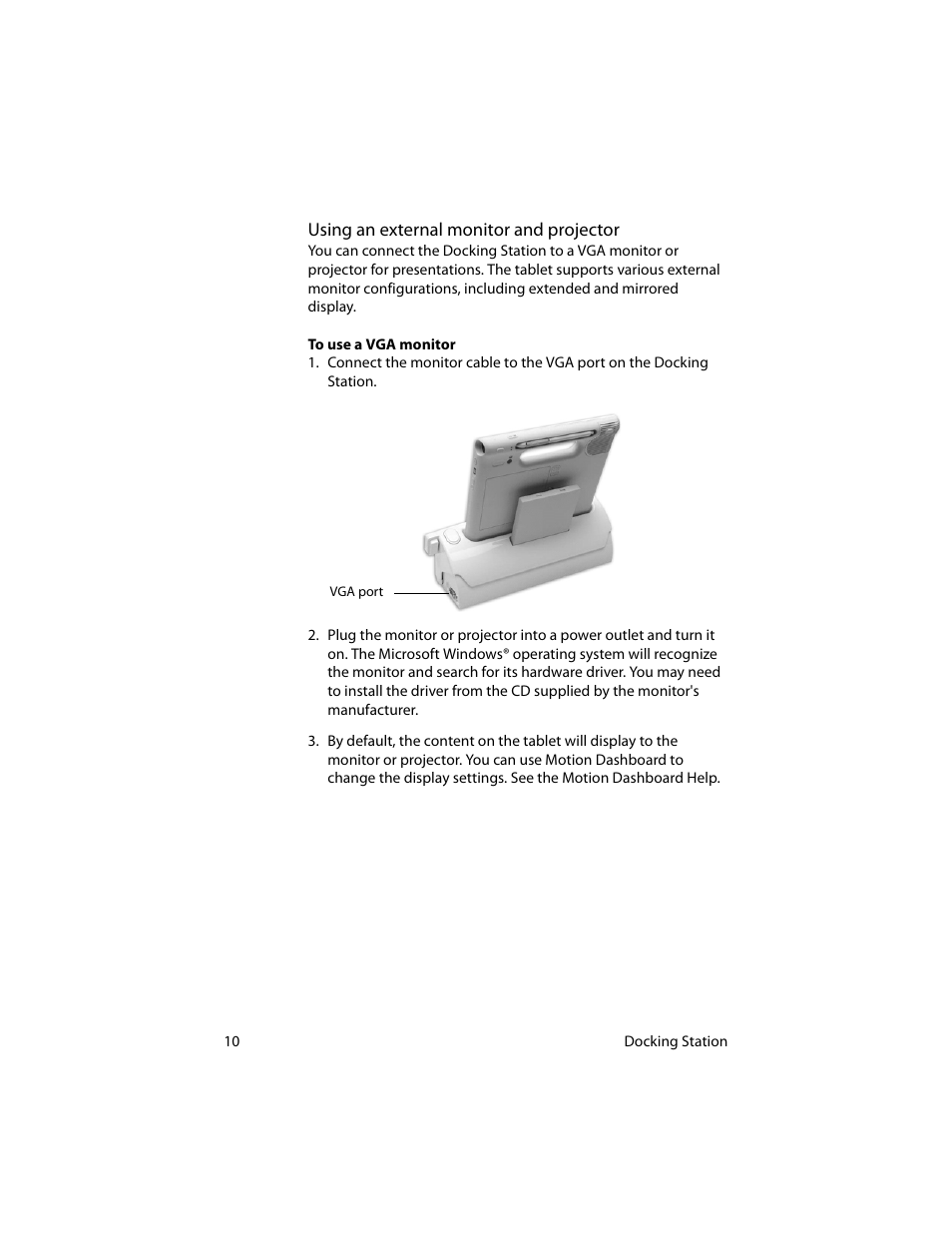 Using an external monitor and projector | Motion Computing MotionTM C5 User Manual | Page 18 / 78