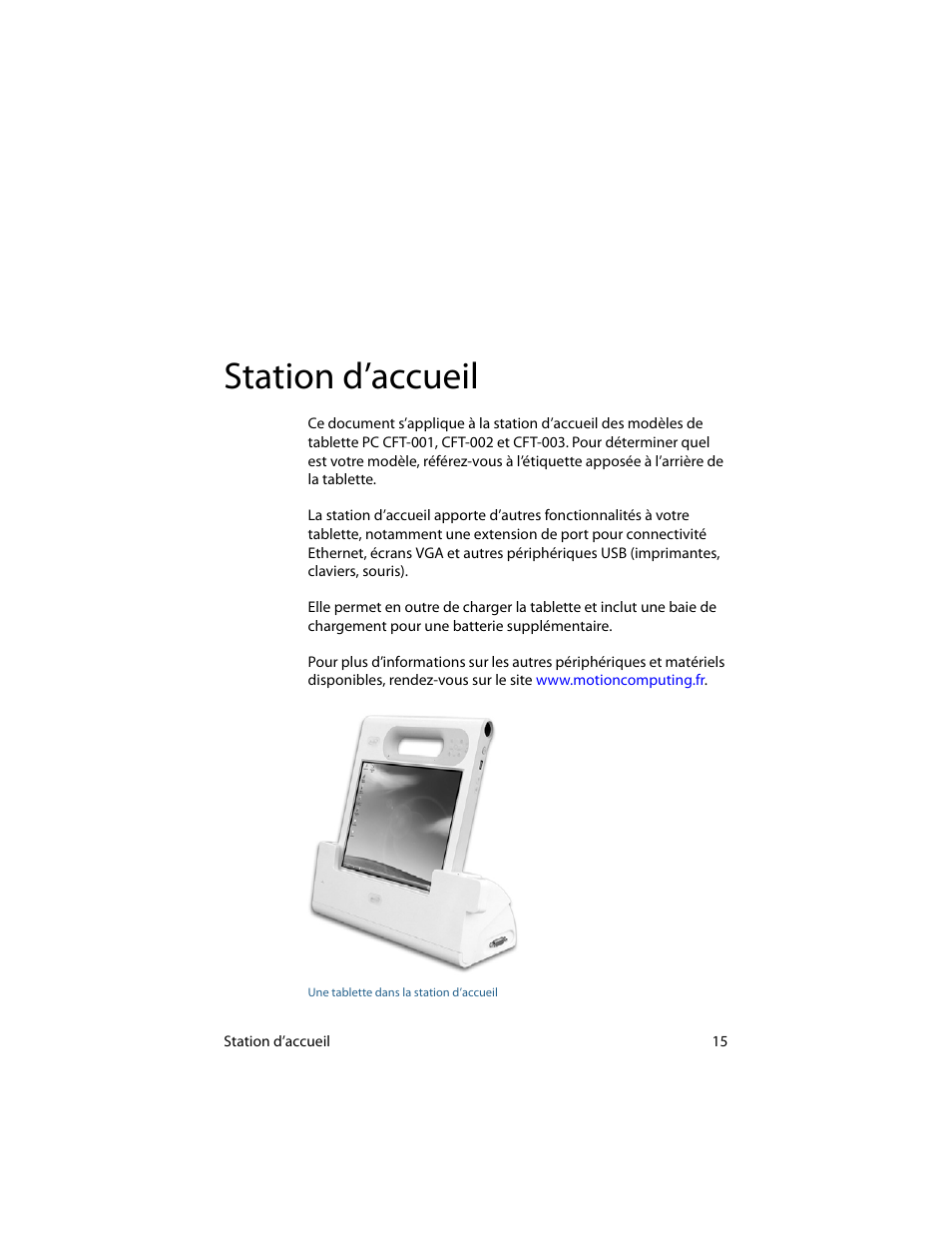 Station d’accueil | Motion Computing MotionTM C5 User Manual | Page 23 / 78