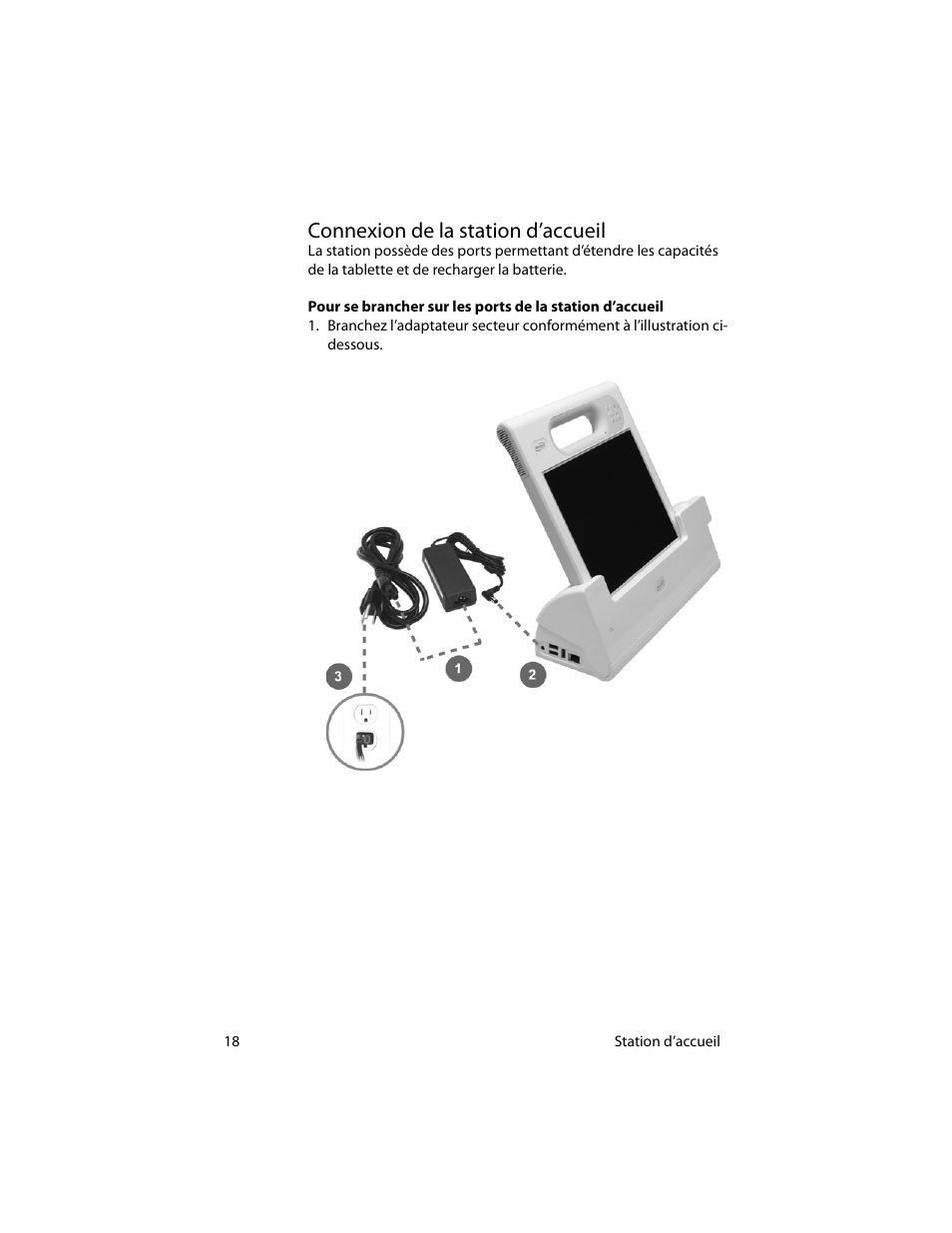 Connexion de la station d’accueil | Motion Computing MotionTM C5 User Manual | Page 26 / 78