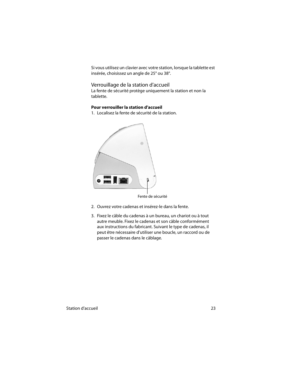 Verrouillage de la station d’accueil | Motion Computing MotionTM C5 User Manual | Page 31 / 78