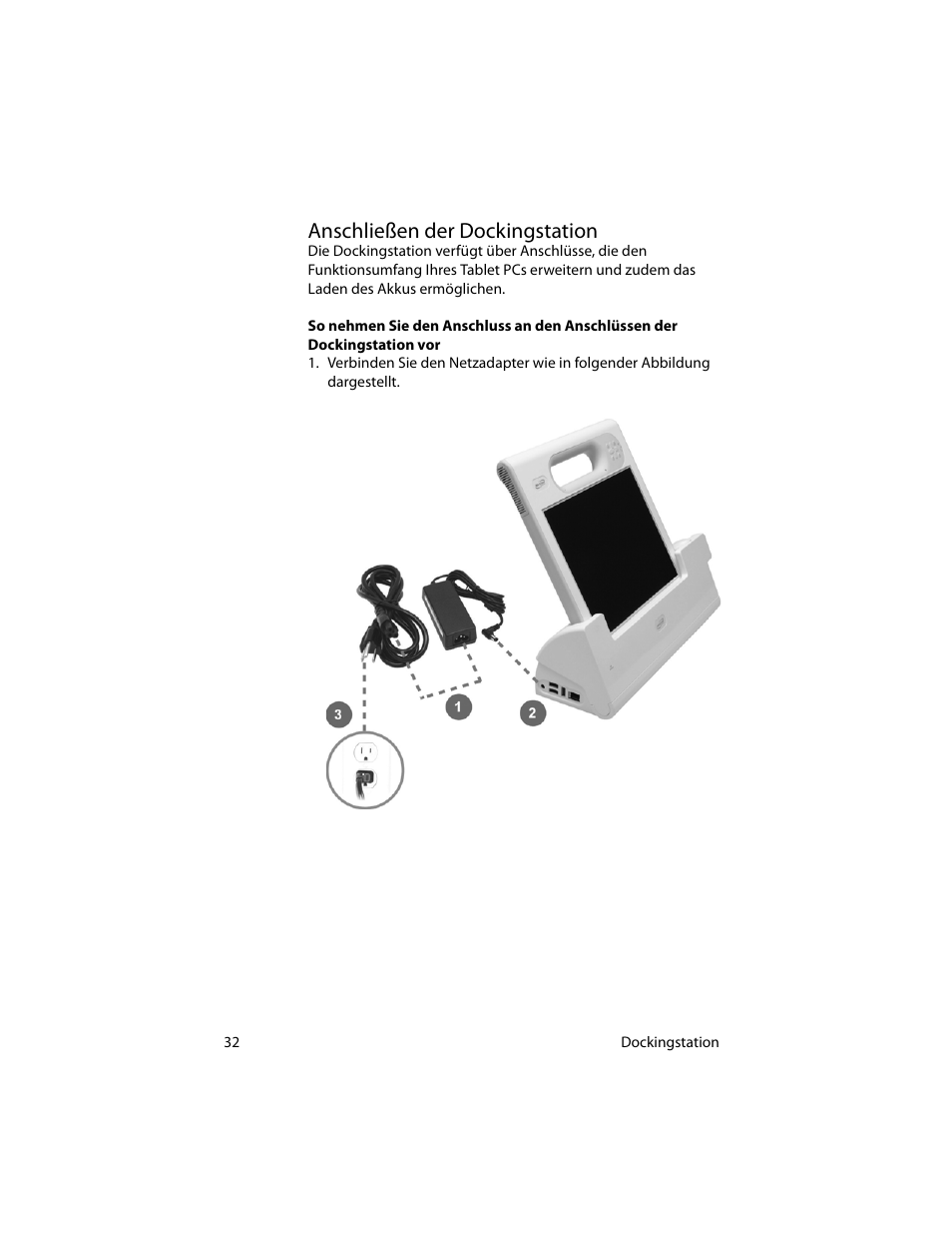 Anschließen der dockingstation | Motion Computing MotionTM C5 User Manual | Page 40 / 78